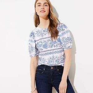 LOFT XL garden print puff sleeve top
